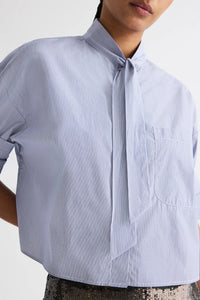 Next Ex Shirt with Tie in in Baroness Stripe Cotton Indigo and White