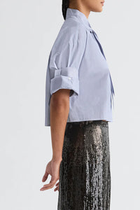 Next Ex Shirt with Tie in in Baroness Stripe Cotton Indigo and White