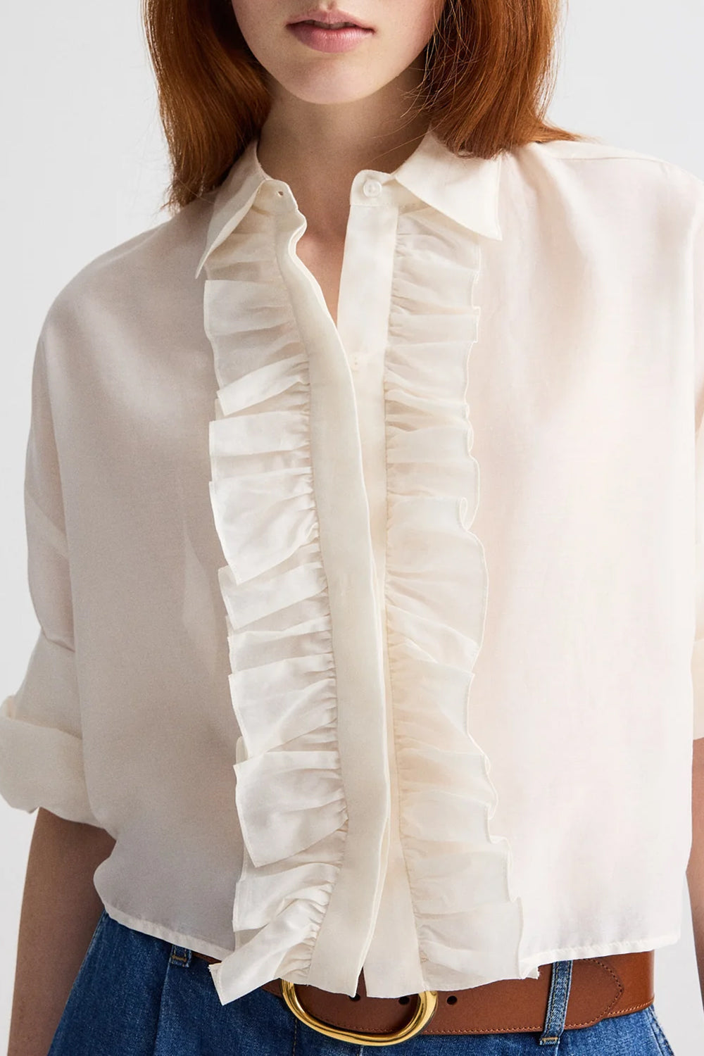 Next Ex Shirt with Ruffle in Ivory
