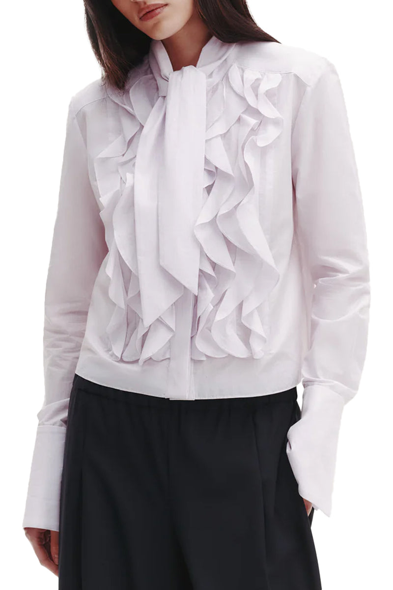 Patti Top with Tie in Garcon Cotton Stripe White Purple