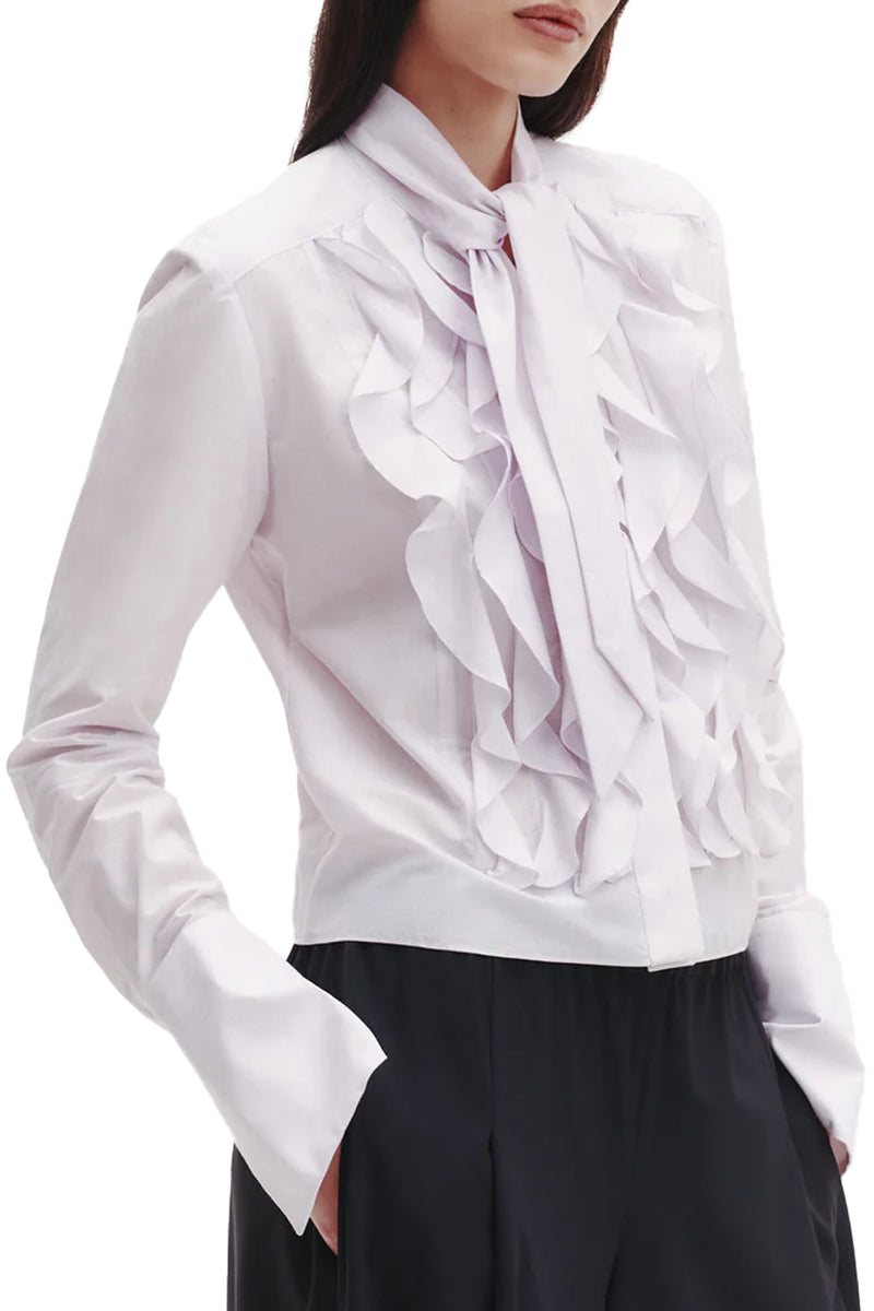 Patti Top with Tie in Garcon Cotton Stripe White Purple