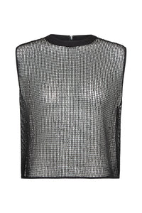 Short Muscle Tank in Mini Sequin Netting Black