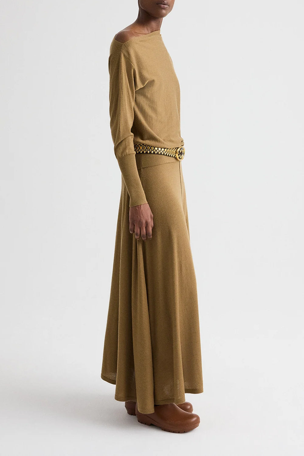 Cold Shoulder Sweater in Fine Wool Silk Ermine