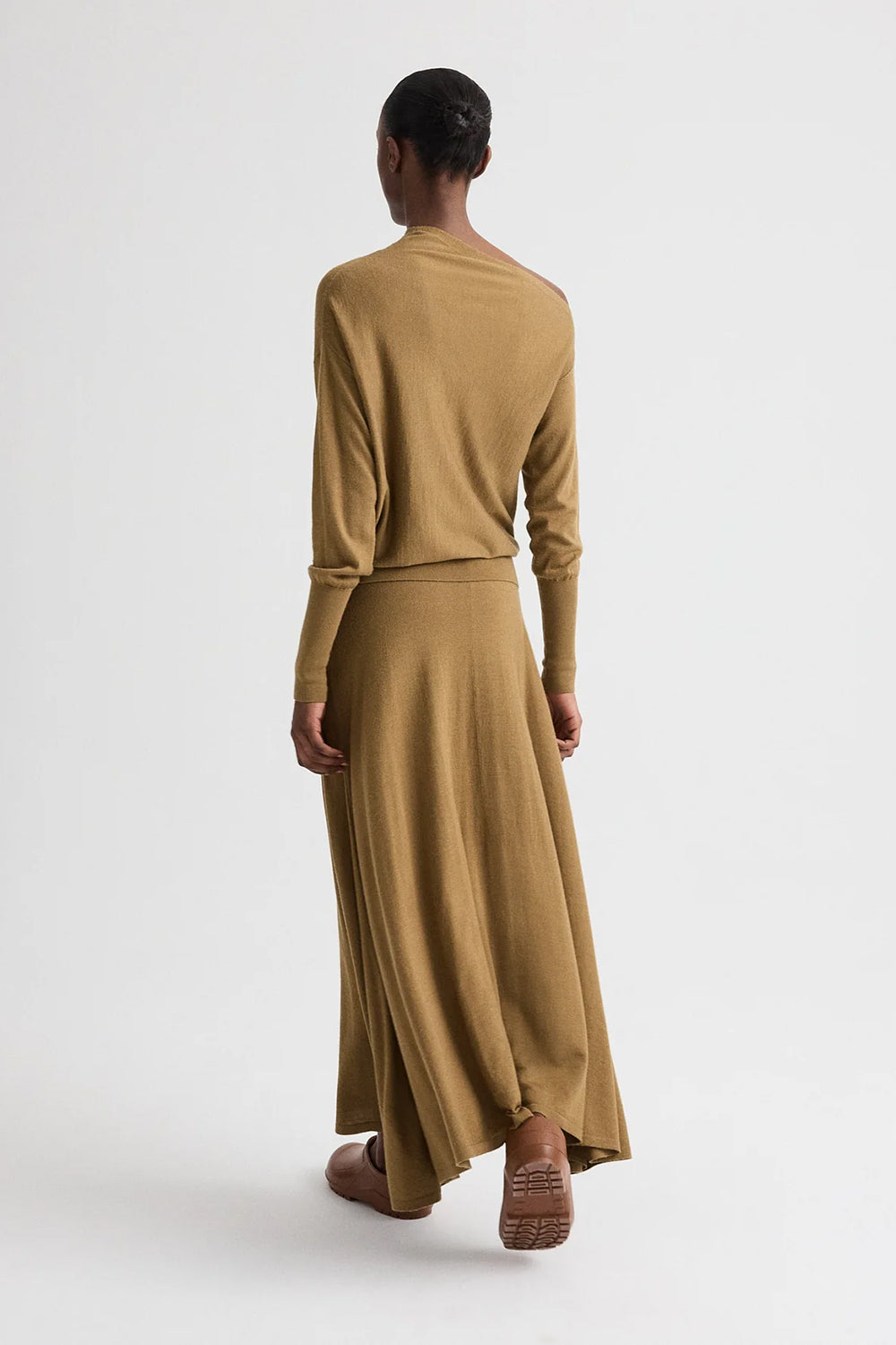 Handkerchief Hem Skirt with Wide Waistband in Fine Wool Silk Ermine