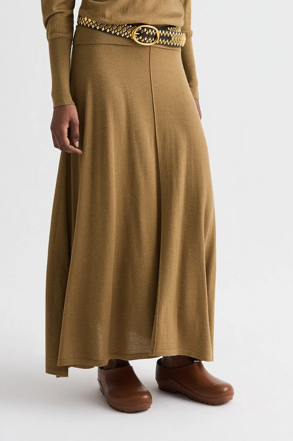 Handkerchief Hem Skirt with Wide Waistband in Fine Wool Silk Ermine