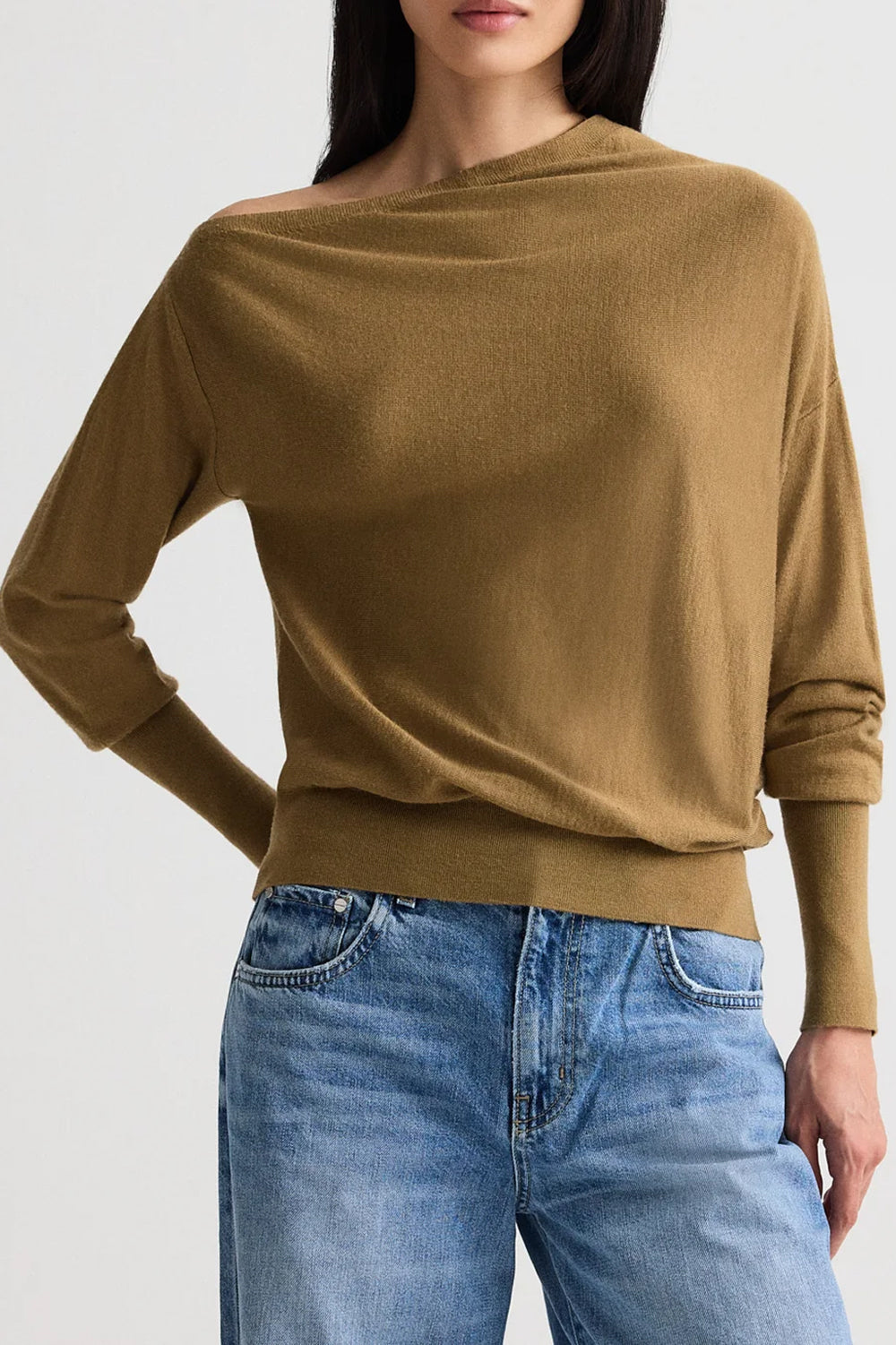 Cold Shoulder Sweater in Fine Wool Silk Ermine