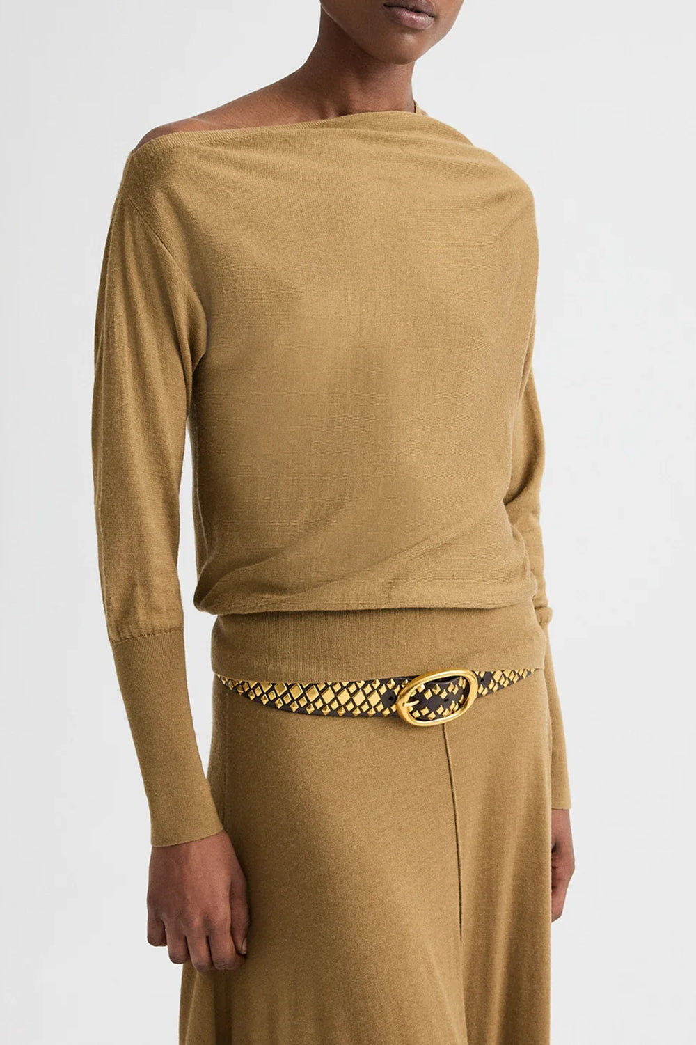 Cold Shoulder Sweater in Fine Wool Silk Ermine