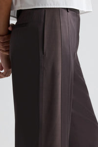 Taite Pant in Shiny Viscose Wool Satin in Chocolate Torte