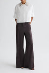 Taite Pant in Shiny Viscose Wool Satin in Chocolate Torte