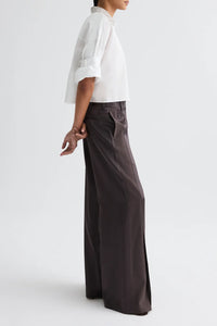 Taite Pant in Shiny Viscose Wool Satin in Chocolate Torte