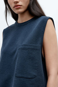 Cropped Muscle Tank in French Terry Midnight