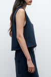 Cropped Muscle Tank in French Terry Midnight