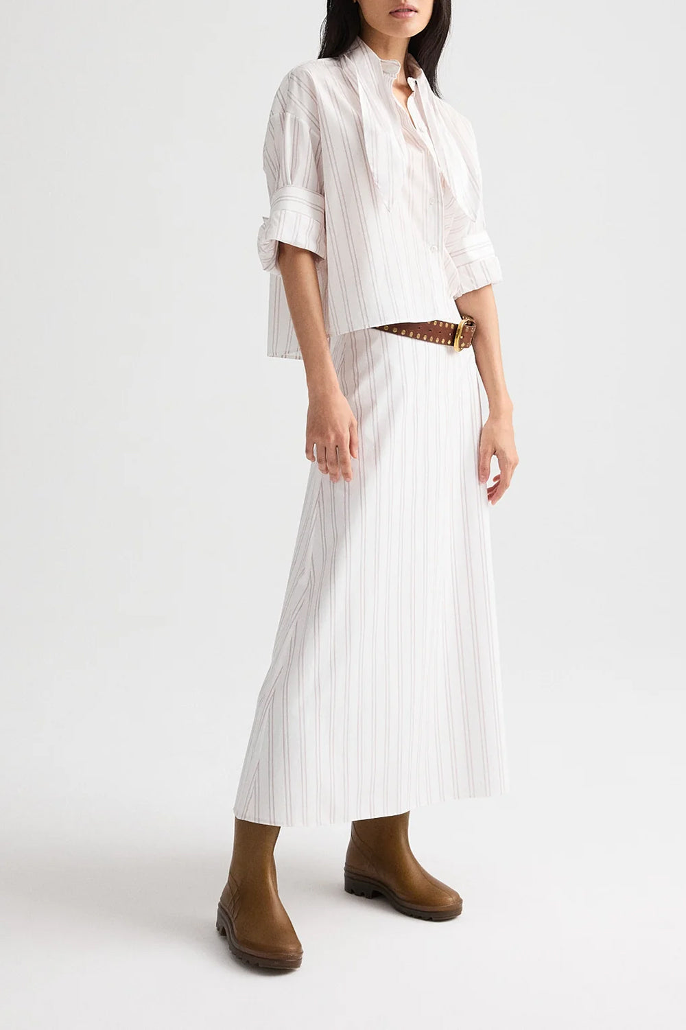 Tie One On Shirt in Drop Needle Double Stripe White Wine