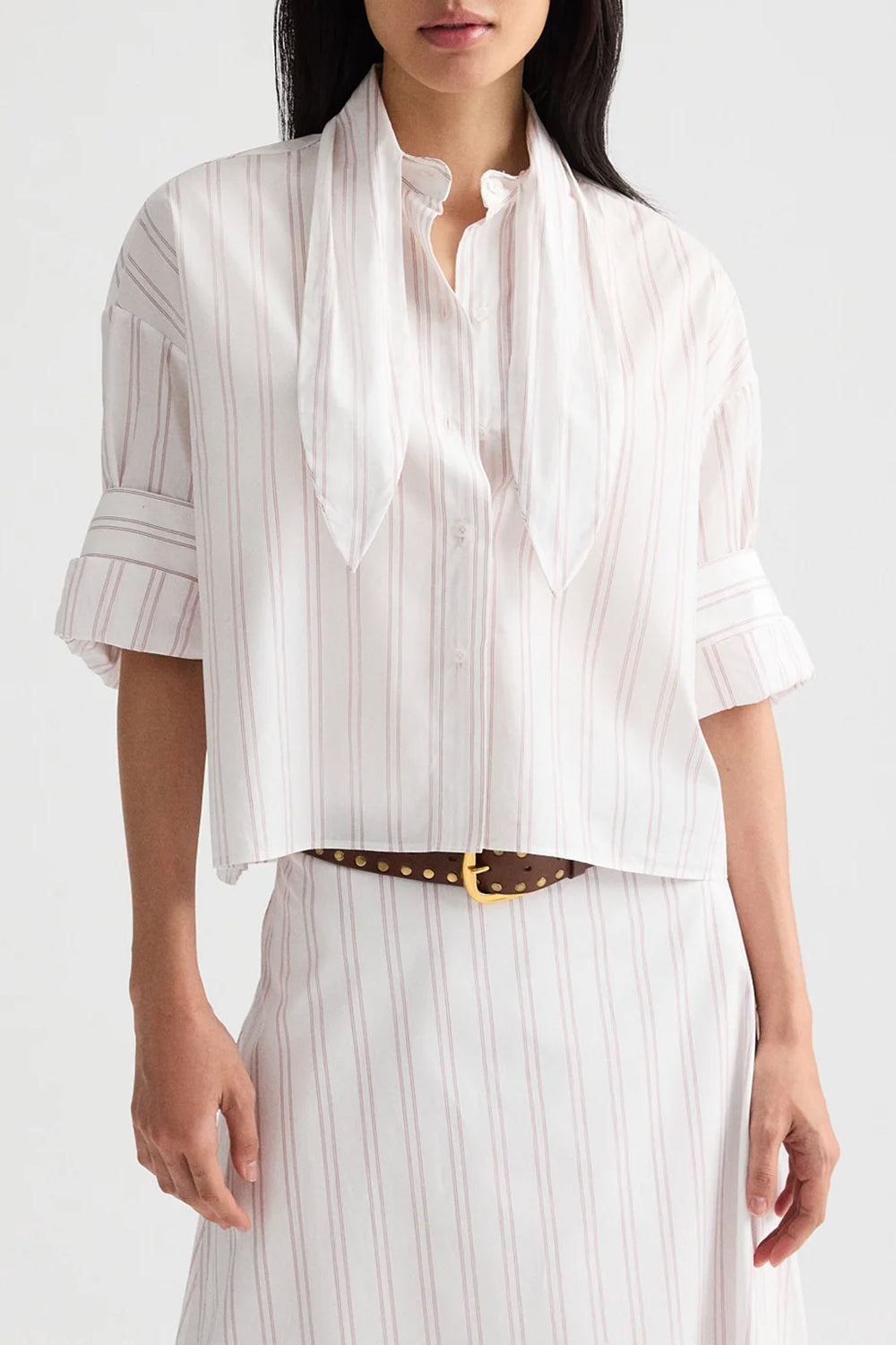 Tie One On Shirt in Drop Needle Double Stripe White Wine