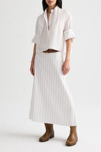 Tie One On Shirt in Drop Needle Double Stripe White Wine