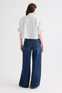 Next Ex Shirt in Mixed Hairline Stripe White Green