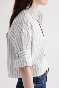 Next Ex Shirt in Mixed Hairline Stripe White Green