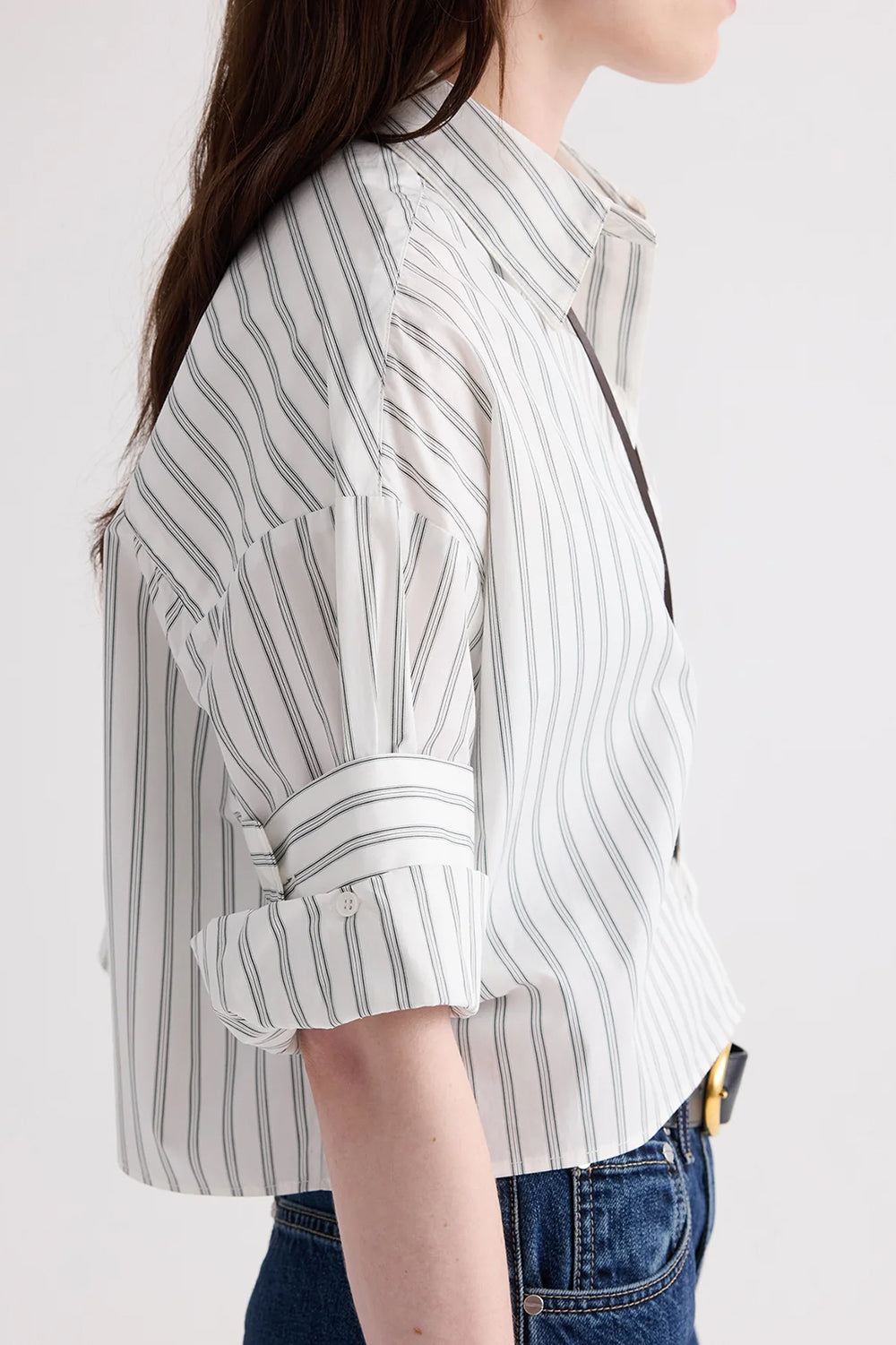 Next Ex Shirt in Mixed Hairline Stripe White Green