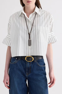 Next Ex Shirt in Mixed Hairline Stripe White Green