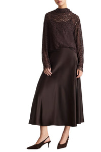 Long Sleeve Adrien Lace Top in Dark Fig