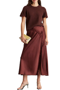 Dailey Cashmere Top with Lace in Deep Redwood