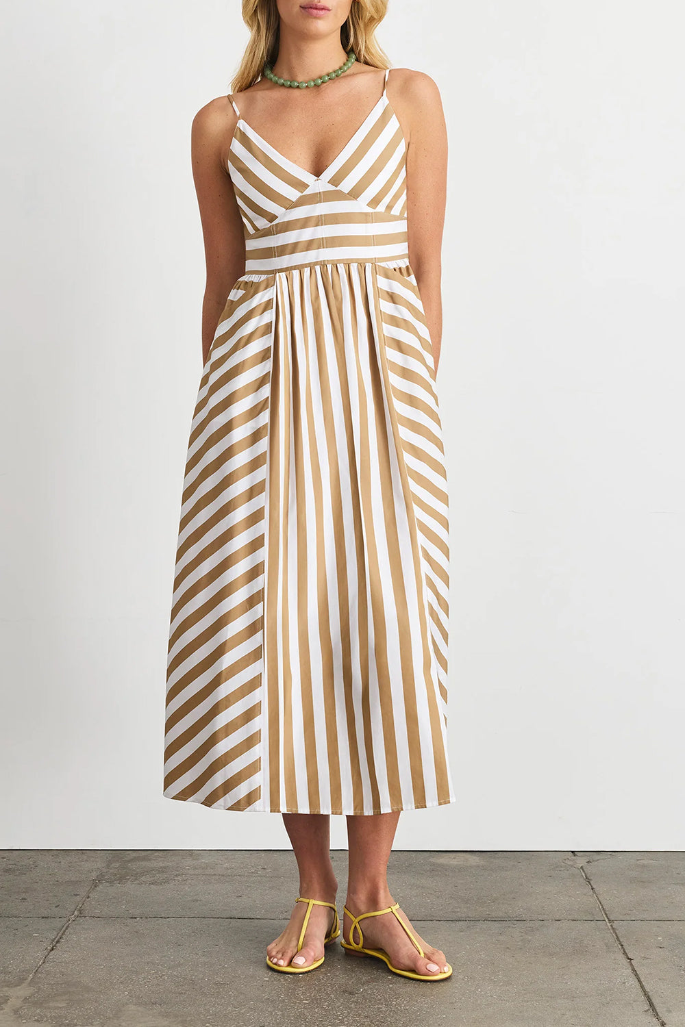 Vivien Dress in Optic White Dark Khaki