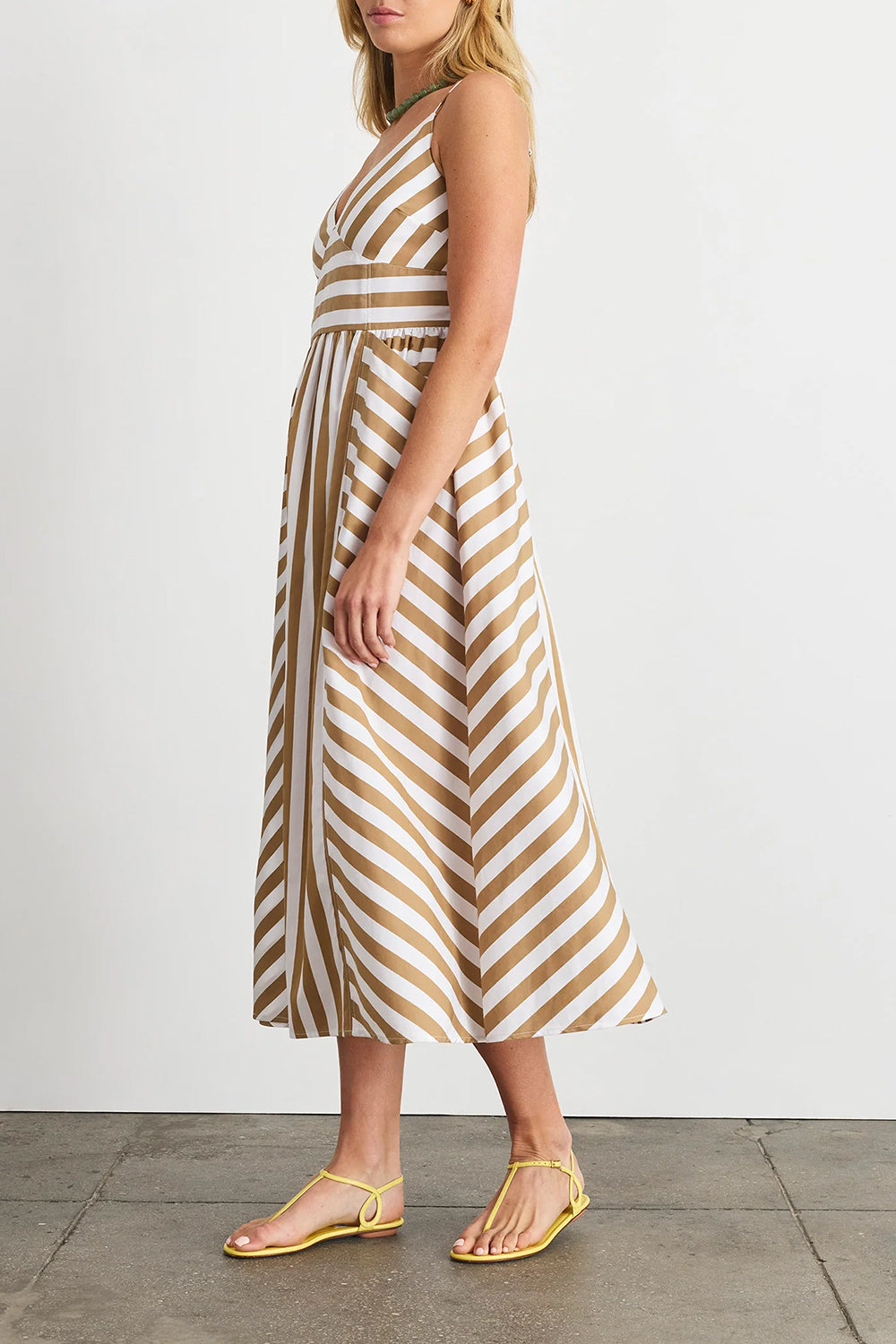 Vivien Dress in Optic White Dark Khaki