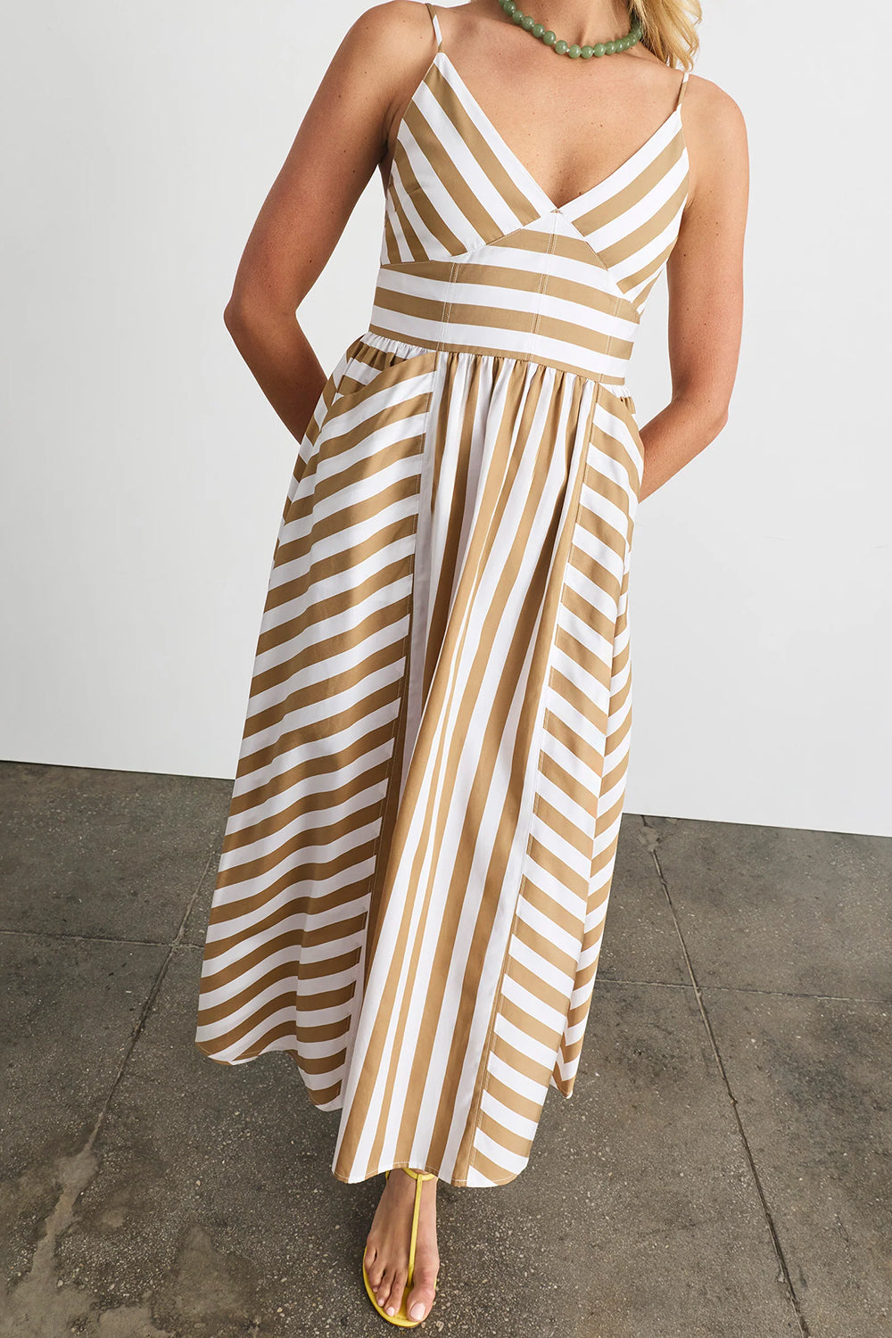 Vivien Dress in Optic White Dark Khaki
