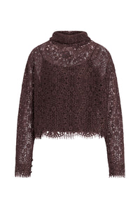 Long Sleeve Adrien Lace Top in Dark Fig
