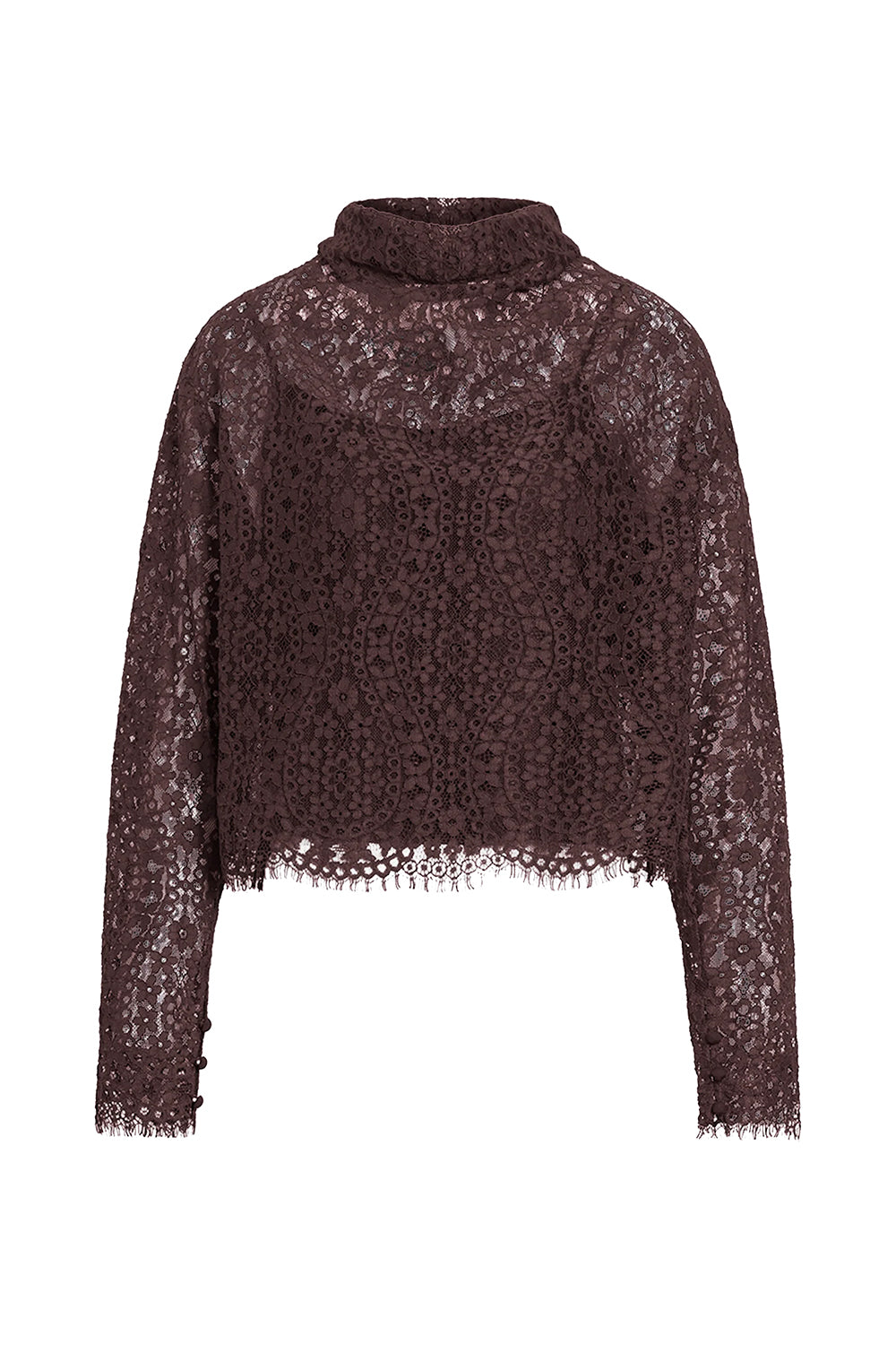 Long Sleeve Adrien Lace Top in Dark Fig
