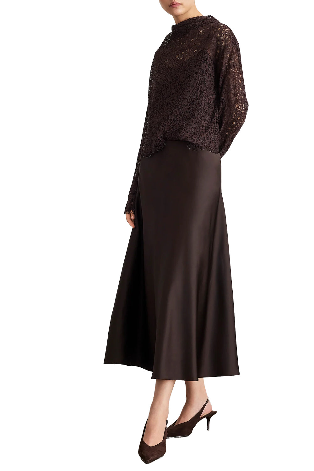 Long Sleeve Adrien Lace Top in Dark Fig