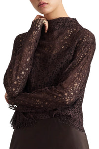 Long Sleeve Adrien Lace Top in Dark Fig