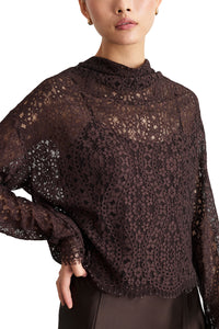 Long Sleeve Adrien Lace Top in Dark Fig