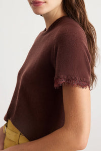 Dailey Cashmere Top with Lace in Deep Redwood