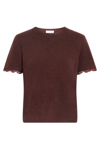 Dailey Cashmere Top with Lace in Deep Redwood