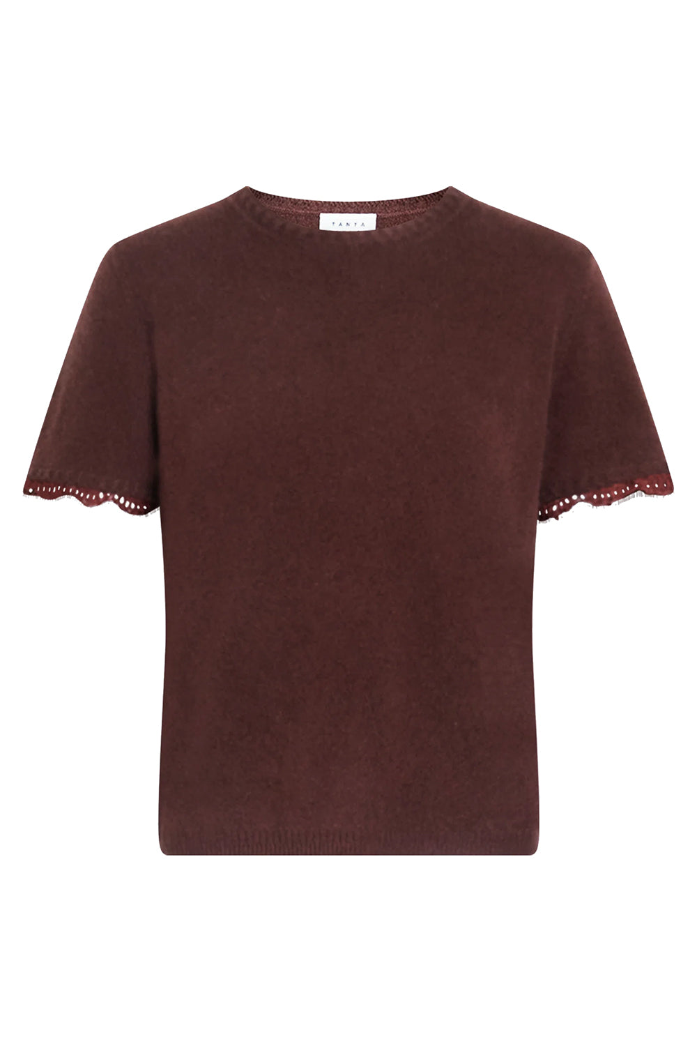 Dailey Cashmere Top with Lace in Deep Redwood