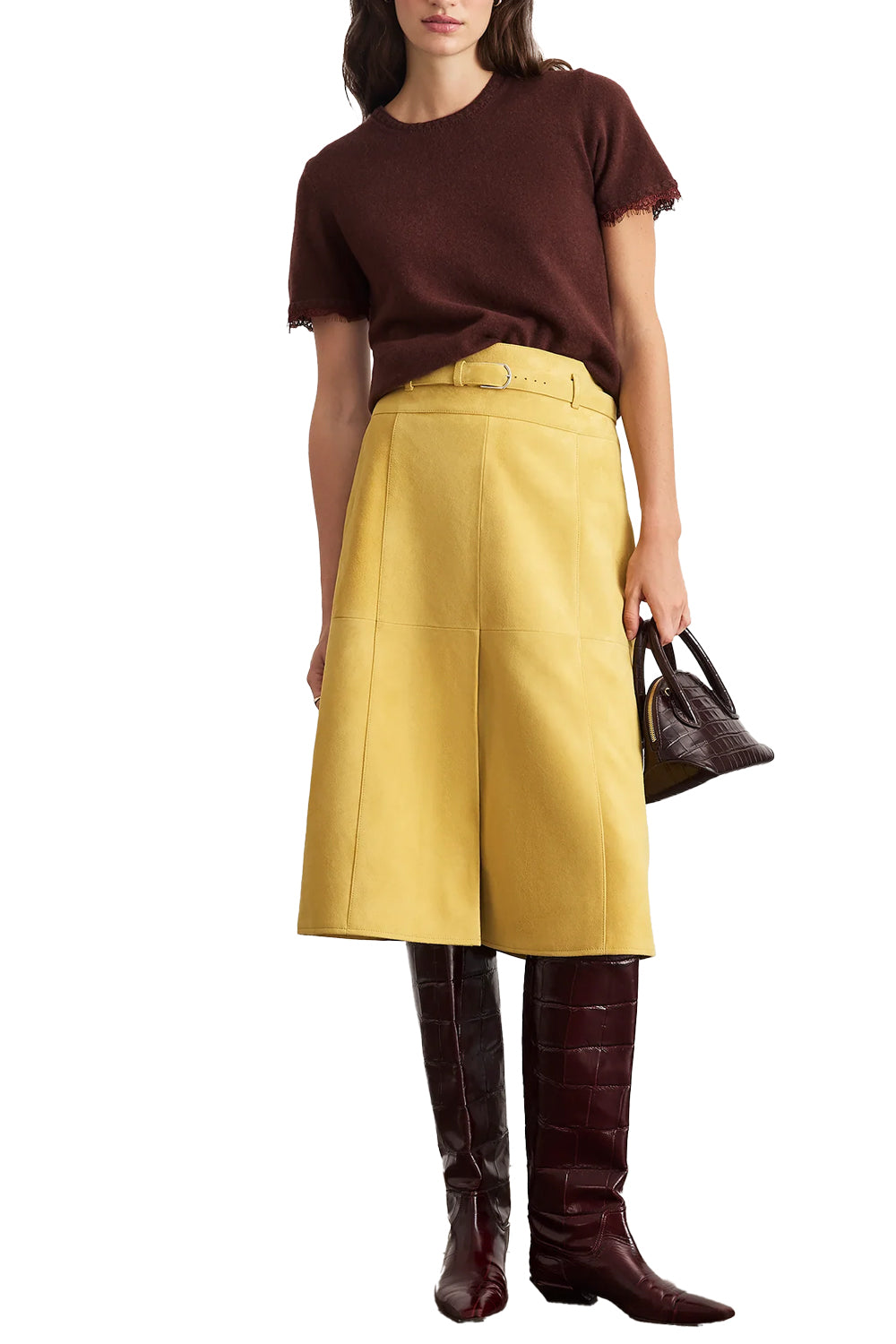 Dailey Cashmere Top with Lace in Deep Redwood