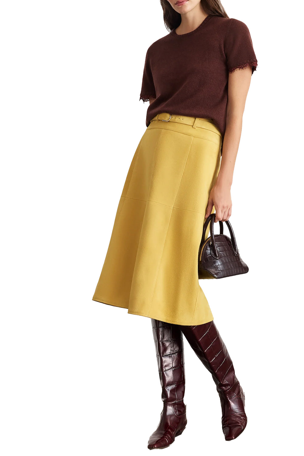 Dailey Cashmere Top with Lace in Deep Redwood