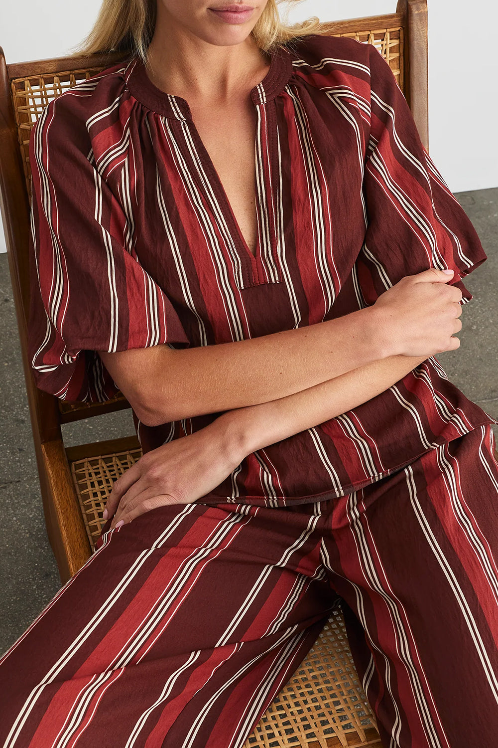 Marine Top in Deep Redwood Stripe