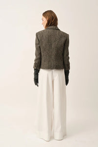 York Fitted Jacket in Black Brown Herringbone