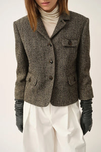 York Fitted Jacket in Black Brown Herringbone