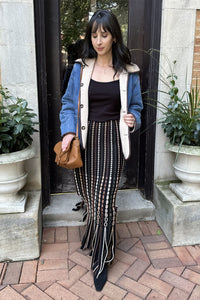 Ineze Fringe Knit Skirt in Noctis