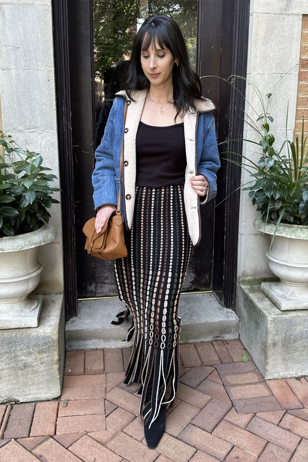 Ineze Fringe Knit Skirt in Noctis