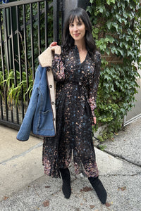 Tessa Long Sleeve Silk Dress in Eclipse