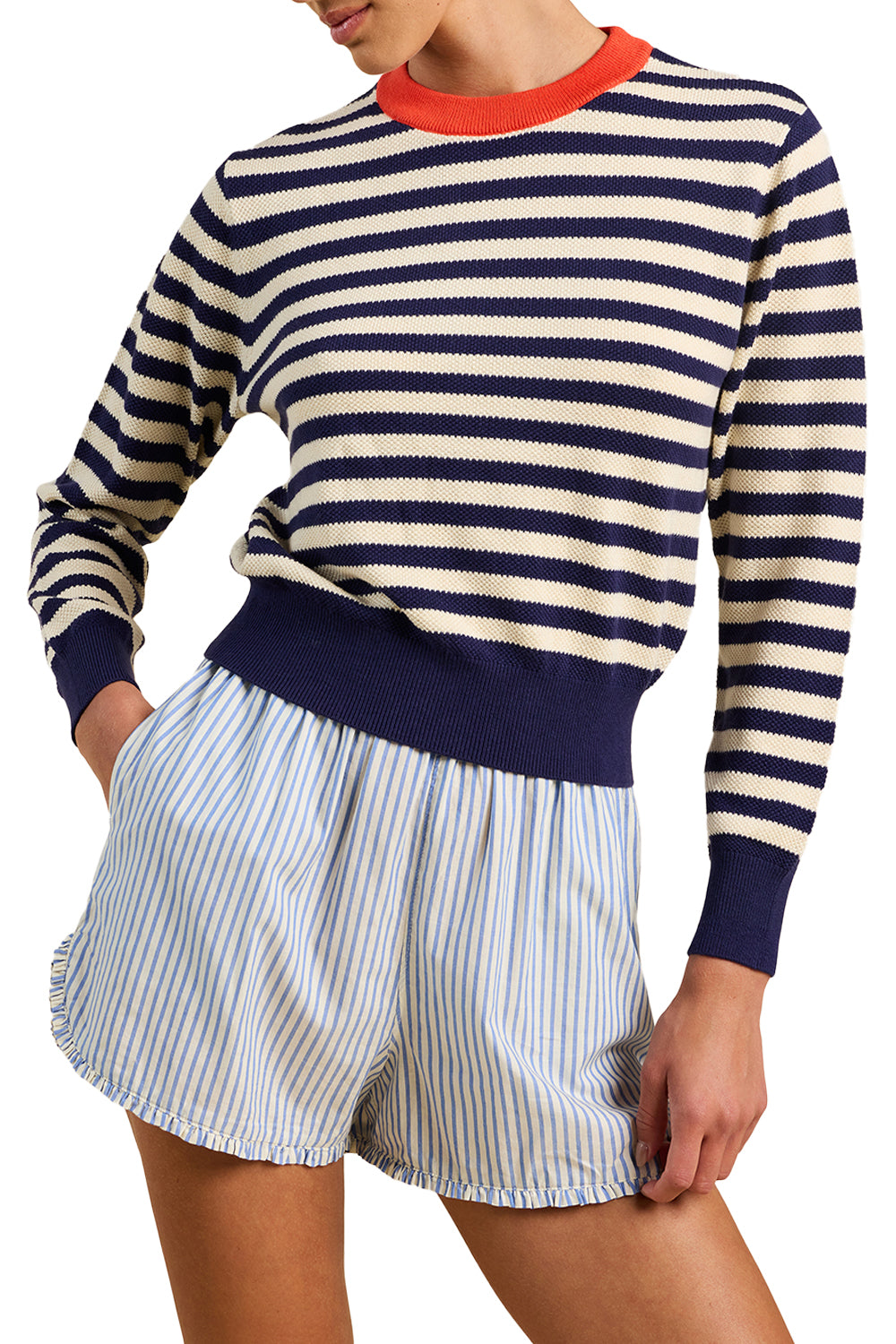 Cleo Sweater in Antique White Navy Stripe