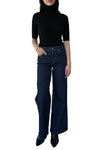 Cropped Elbow Sleeve Rib Turtleneck in Black
