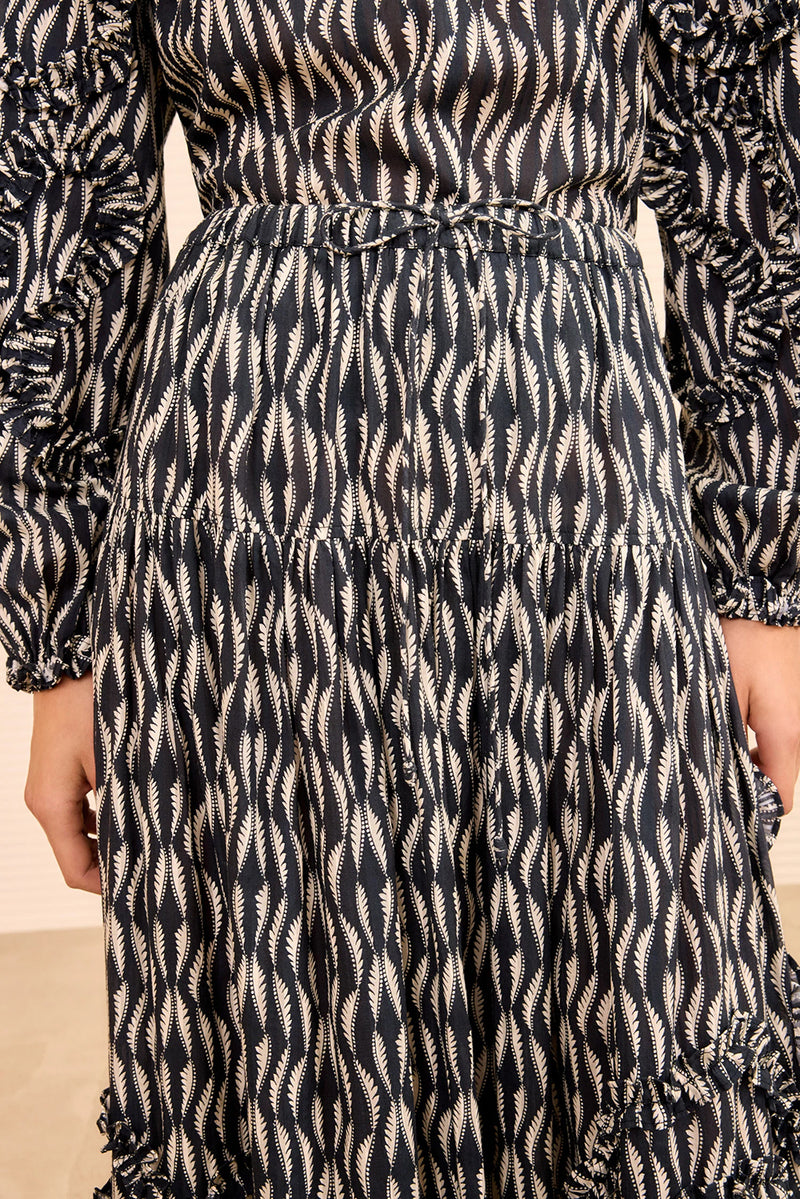 Alexandra Ruffled Cotton Midi Skirt in Graphite