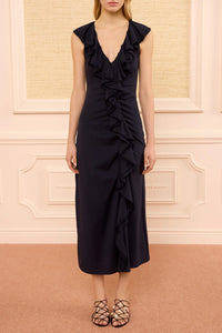 Chiara Cotton Ruffle Dress in Midnight