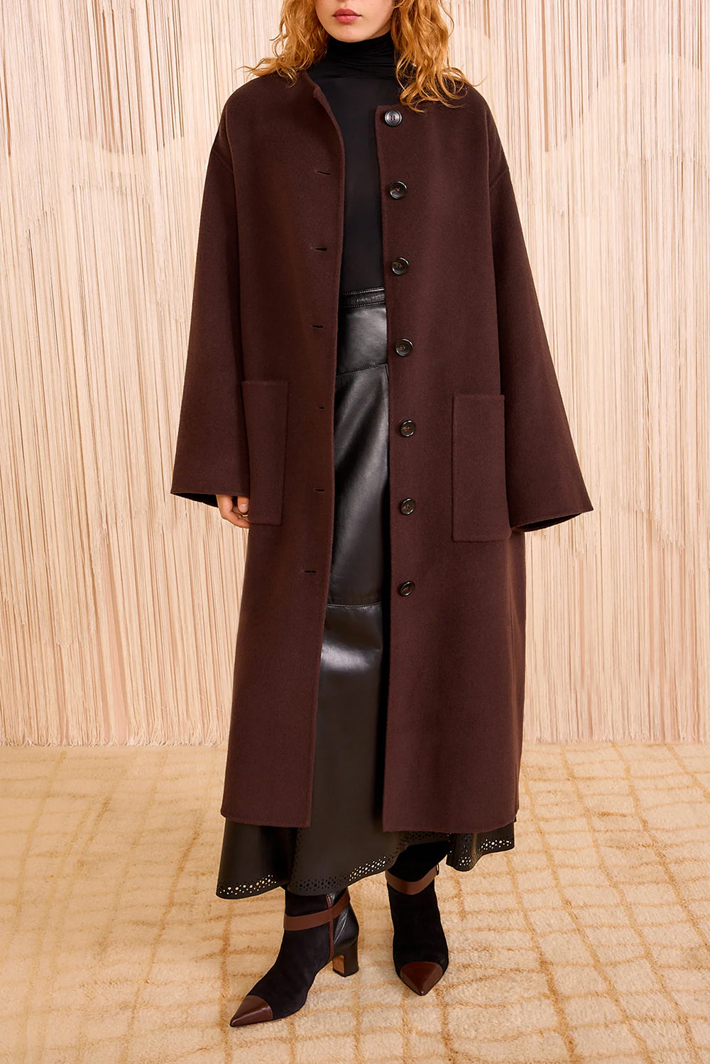Fernanda Double Faced Wool Oversized Wool Coat in Sable