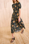 Ines Puff Sleeve Midi Dress in Nuit